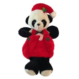 Vintage Santas Best Panda Bear Christmas Stocking Sack 3D Overalls Candy Cane